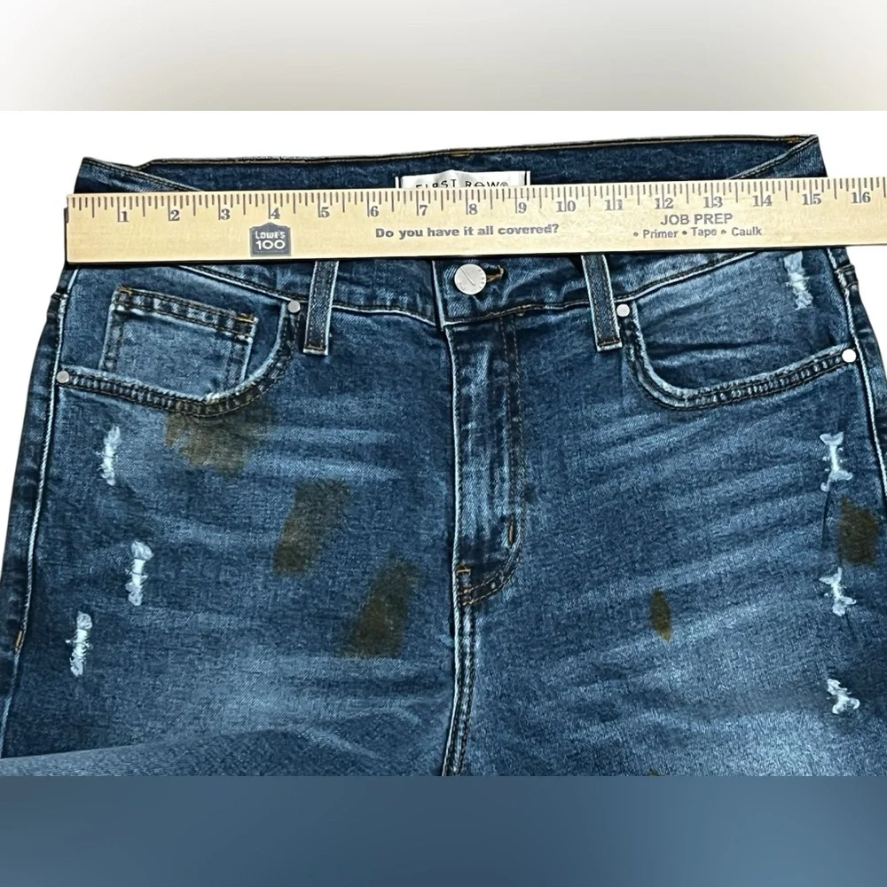 First Row Men's slim Flare distressed paint Jeans Blue Denim American Flag 32X33